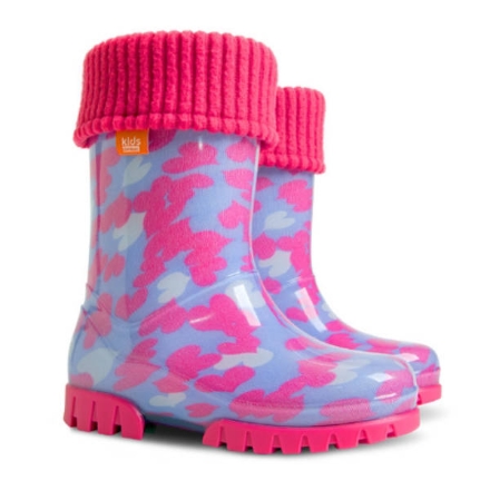 Obrázek DEMAR TWISTER LUX PRINT 0038 C srdíčka Dětské zateplené holínky