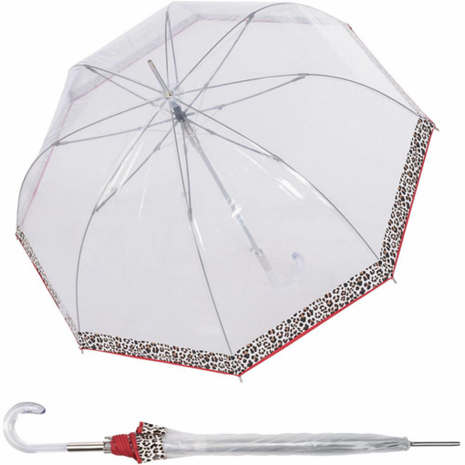Obrázek z Doppler Lang Fiber AC Transparent Leo Dámský průhledný holový deštník 