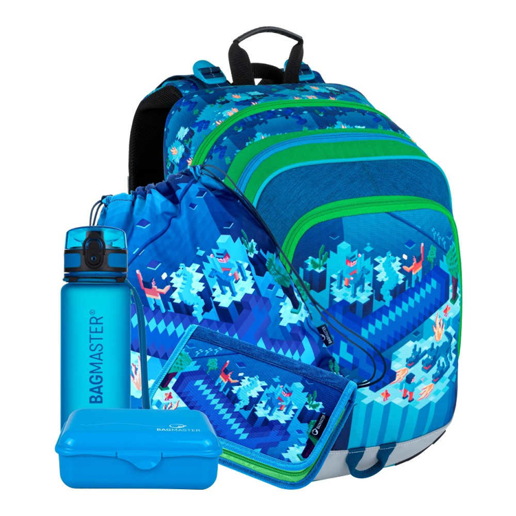 Obrázek z Bagmaster ALFA 21 B Velký SET Školní batoh modro / zelený 19 L 