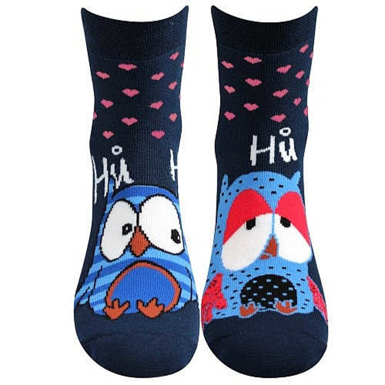 Obrázek z BOMA Ponožky dámské celofroté PRUHANA ABS 12 se sovičkami TMAVĚ MODRÉ (3 páry) 