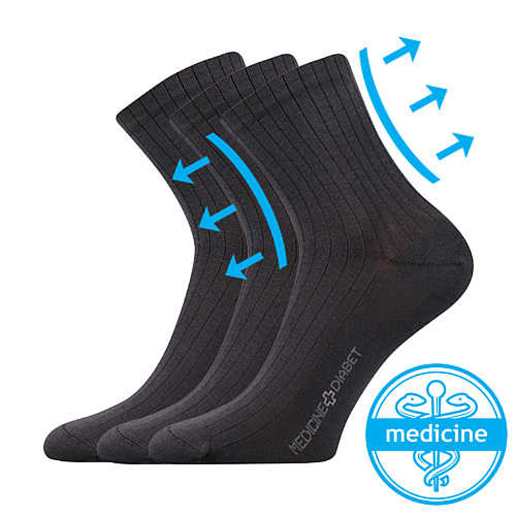 Obrázek z LONKA Ponožky medicine DEMEDIK s nestahujícím lemem TMAVĚ ŠEDÉ (3 páry) 