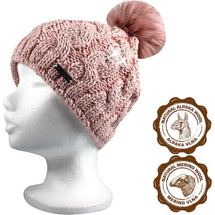 Obrázek z VOXX Čepice dámská pletená ASTRA s flitry a bambulí RŮŽOVÁ 