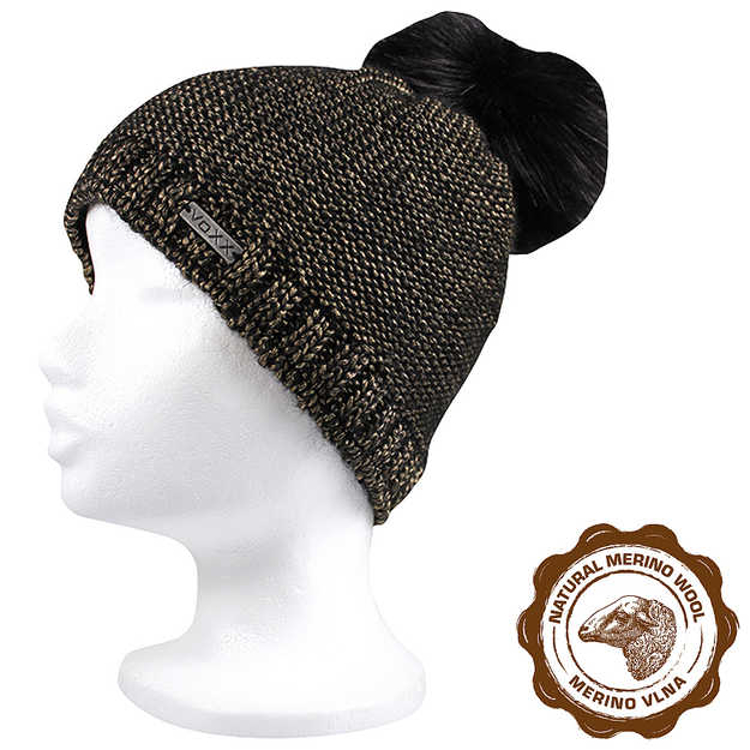 Obrázek z VOXX Čepice dámská pletená TALISMAN z merino a mohéru ČERNO-ZLATÁ 