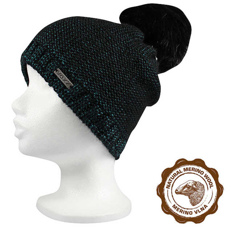 Obrázek z VOXX Čepice dámská pletená TALISMAN z merino a mohéru ČERNO-TYRKYSOVÁ 