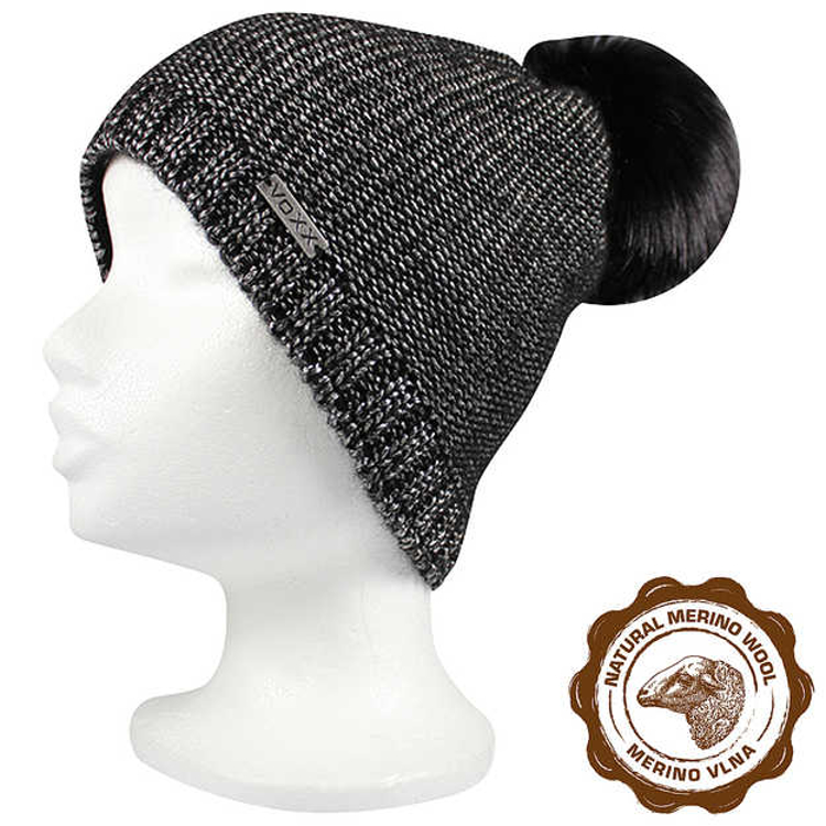 Obrázek z VOXX Čepice dámská pletená TALISMAN z merino a mohéru ČERNO-STŘÍBRNÁ 