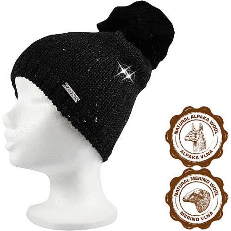 Obrázek z VOXX Čepice dámská pletená TWINGO s flitry a bambulí ČERNÁ 