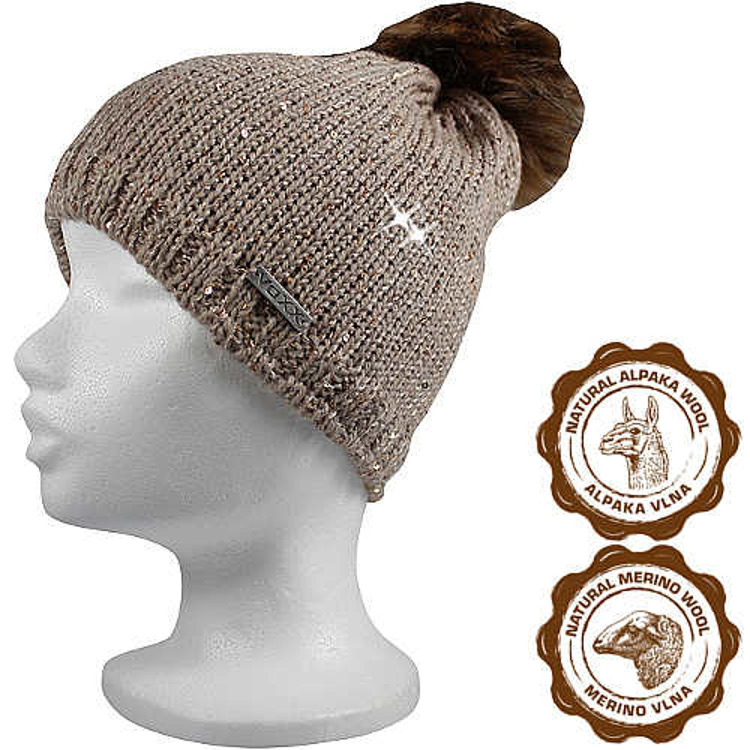 Obrázek z VOXX Čepice dámská pletená TWINGO s flitry a bambulí HNĚDÁ 