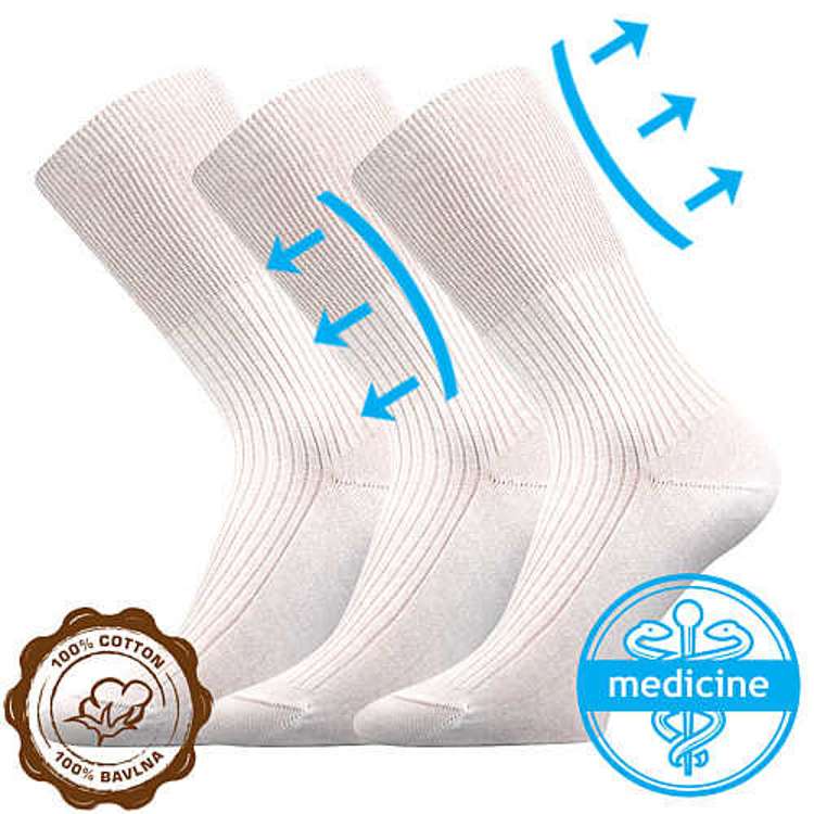 Obrázek z LONKA Ponožky slabé medicine ZDRAVAN 100% bavlněné s nestahujícím lemem BÍLÉ (3 páry) 