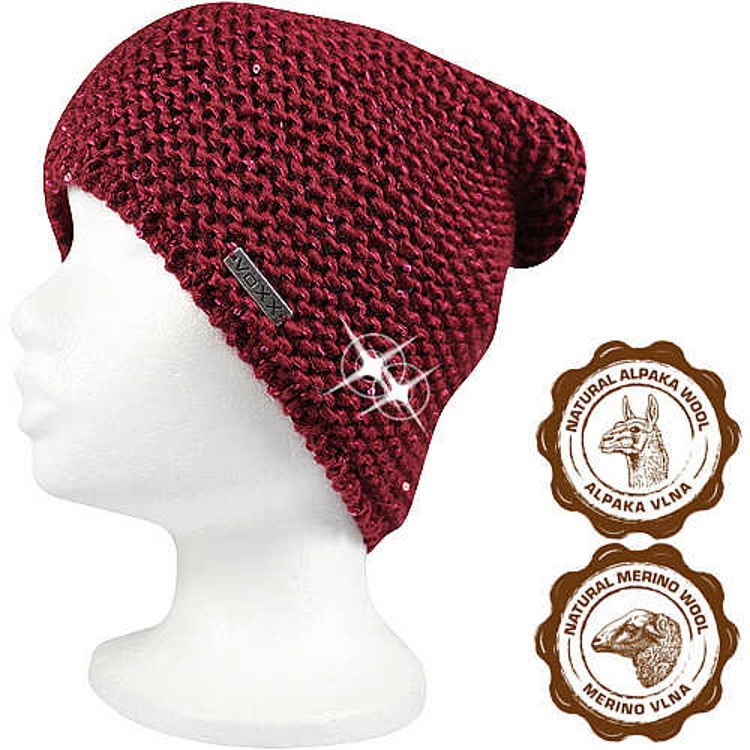 Obrázek z VOXX Čepice dámská pletená INSIGNIA s flitry VÍNOVÁ 