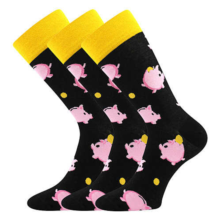 Obrázek z LONKA Ponožky společenské vtipné TWIDOR s obrázky PRASÁTEK jako kasička (3 páry) 
