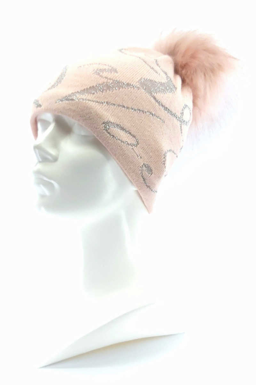 Obrázek z VOXX Čepice dámská pletená CAMPO s lurexem a bambulí RŮŽOVÁ 