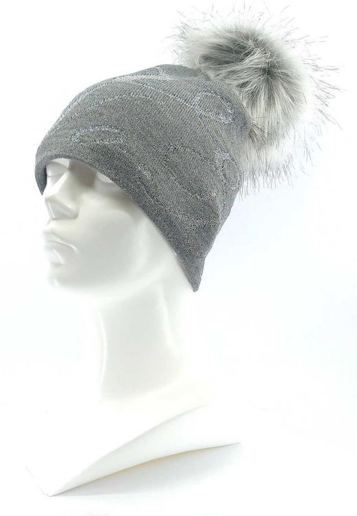 Obrázek z VOXX Čepice dámská pletená CAMPO s lurexem a bambulí ŠEDÁ 