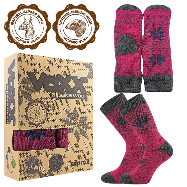 Obrázek z VOXX Sada zimních ponožek a pletených palčáků ALTA SET z merino vlny a alpaky MAGENTA 