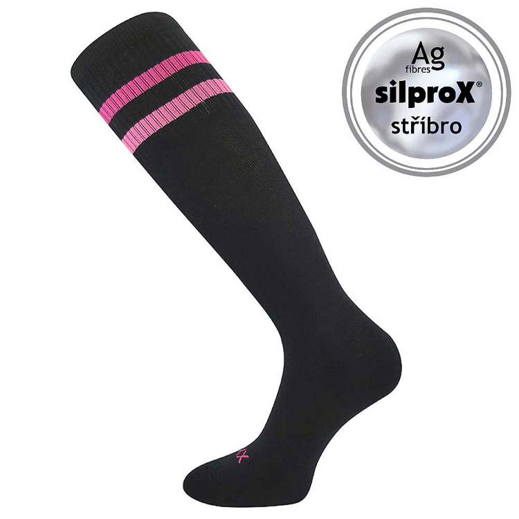 Obrázek z VOXX Podkolenky dámské sportovní RETRANA s ionty stříbra ČERNÉ s růžovou 