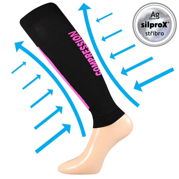 Obrázek z VOXX Návleky na lýtko kompresní FLEX černé - neon růžové 