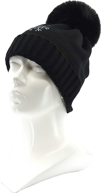 Obrázek z VOXX Čepice dámská pletená GRANDEURA s bambulí a kamínky Swarovski ČERNÁ 