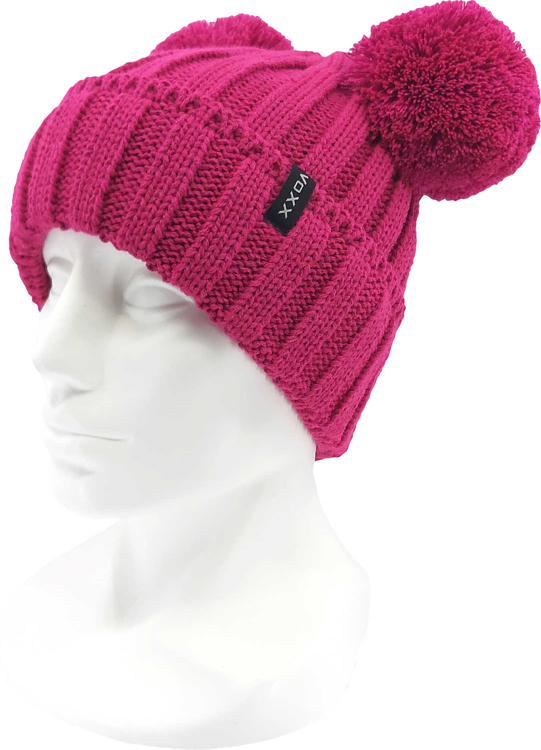 Obrázek z VOXX Čepice dívčí pletená RENAMA s bambulemi TMAVĚ RŮŽOVÁ 