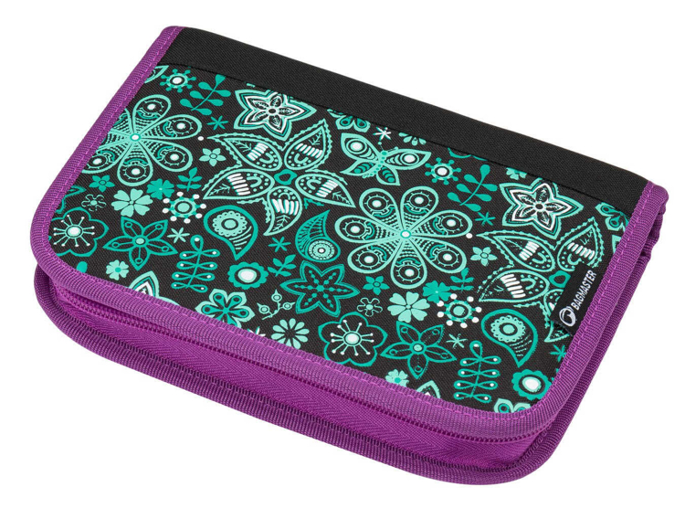 Obrázek z Bagmaster ALFA 9 B školní jednochlopňový penál - tyrkysové ornamenty zelená 