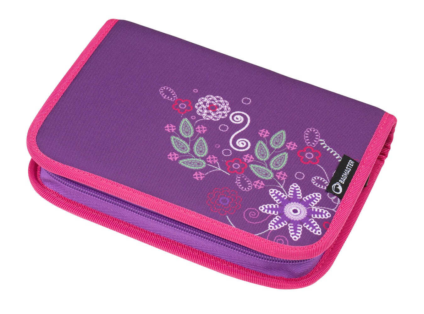 Bagmaster MERCURY 9 A školní jednochlopňový penál vyšívané květiny Modrá