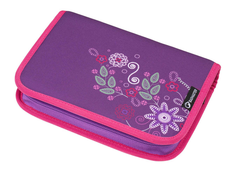 Obrázek z Bagmaster MERCURY 9 A školní jednochlopňový penál - vyšívané květiny Modrá 