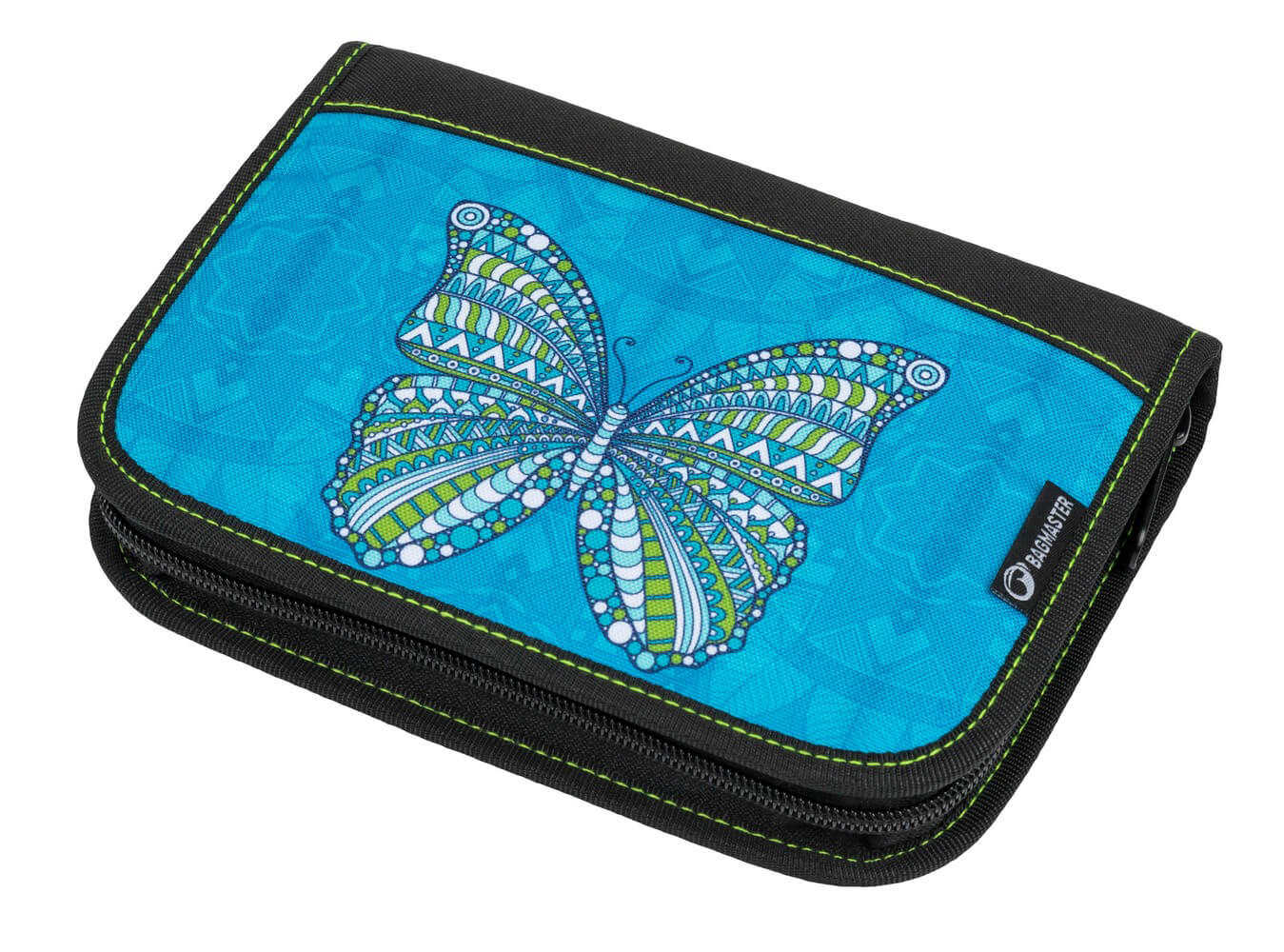 Bagmaster MERCURY 9 B školní jednochlopňový penál modrý motýl Modrá