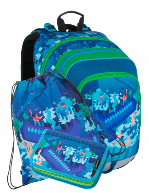 Obrázek z Bagmaster ALFA 21 B malý školní set pro prvňáčky - kostičky Modrá 18 l 