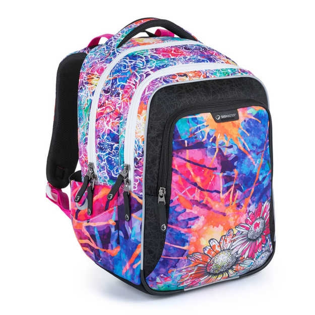 Obrázek z Bagmaster LUMI 21 A školní batoh - barevné květiny Růžová 18 l 