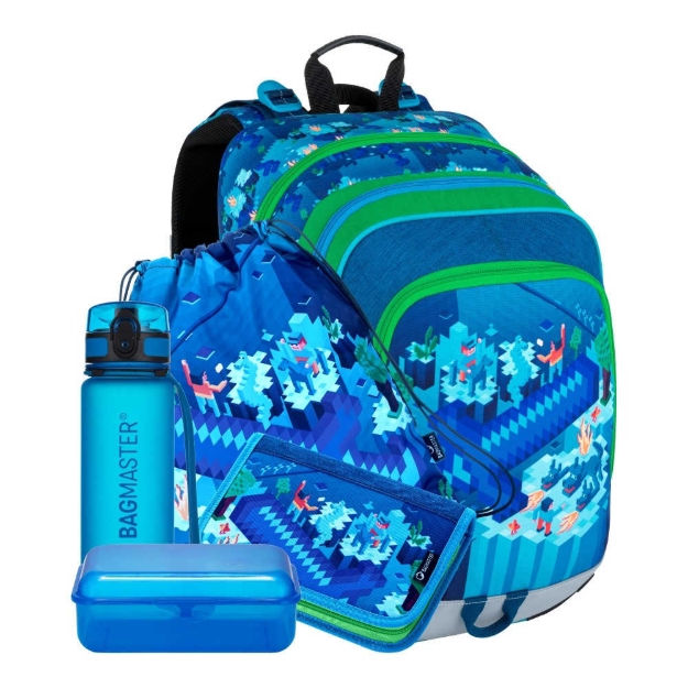 Obrázek z Bagmaster ALFA 21 B velký školní set pro prvňáčky - kostičky Modrá 18 l 
