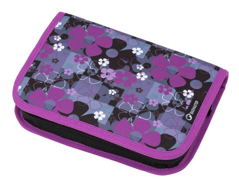 Bagmaster MERCURY 8 A školní jednochlopňový penál fialové květiny Fialová