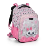 Obrázek z Bagmaster LUMI 22 A školní batoh - bílá kočka s mašlí Růžová 18 l 