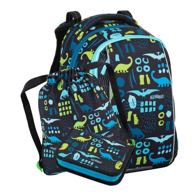 Obrázek z Bagmaster VEGA 22 B malý školní set pro prvňáčky - dinosauři modrá 22 l 