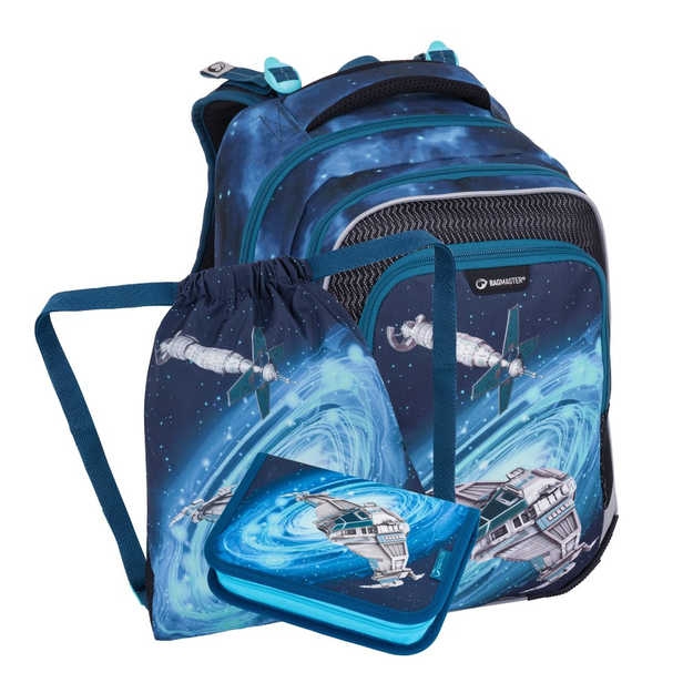 Obrázek z Bagmaster LUMI 24 D malý školní set pro prvňáčky – vesmírná loď Modrá 18 l 