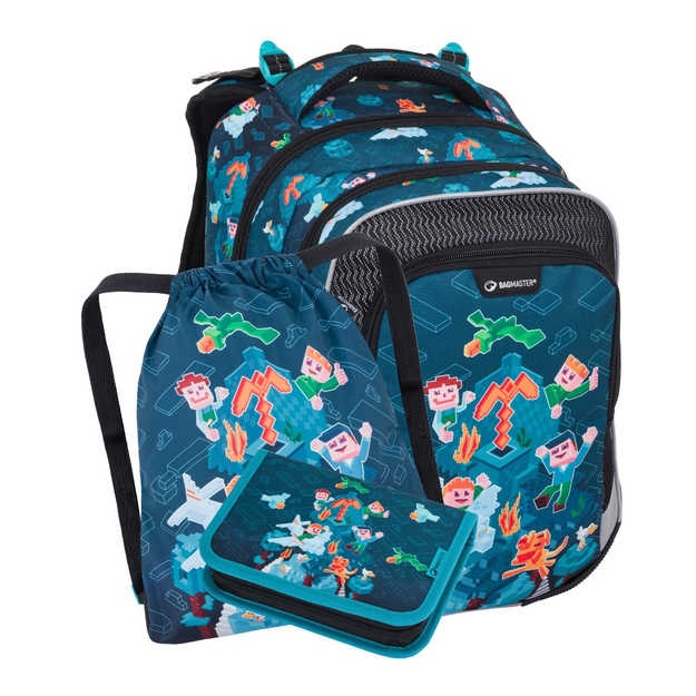 Obrázek z Bagmaster LUMI 24 E malý školní set pro prvňáčky – kostičkový svět Modrá 18 l 