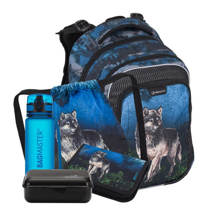 Obrázek z Bagmaster LUMI 24 F velký školní set pro prvňáčky – vlk Modrá 18 l 