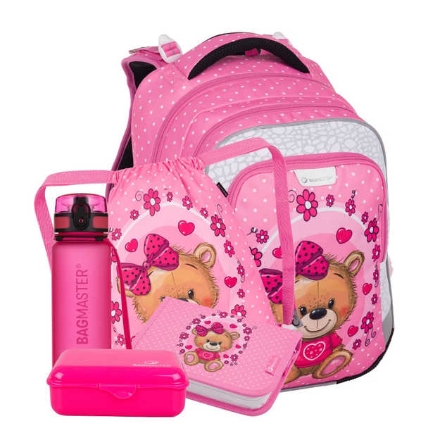 Obrázek Bagmaster LUMI 24 H velký školní set pro prvňáčky – medvídek Růžová 18 l