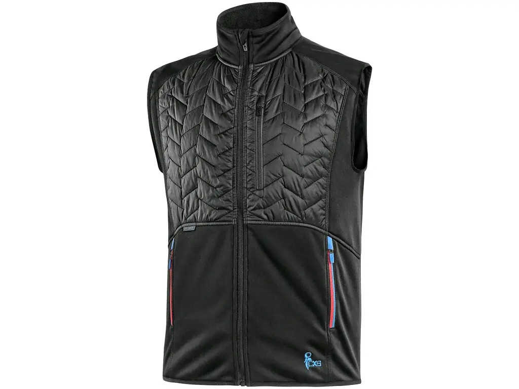 CXS LEONIS Pánská vesta černá s HV modro/červenými doplňky