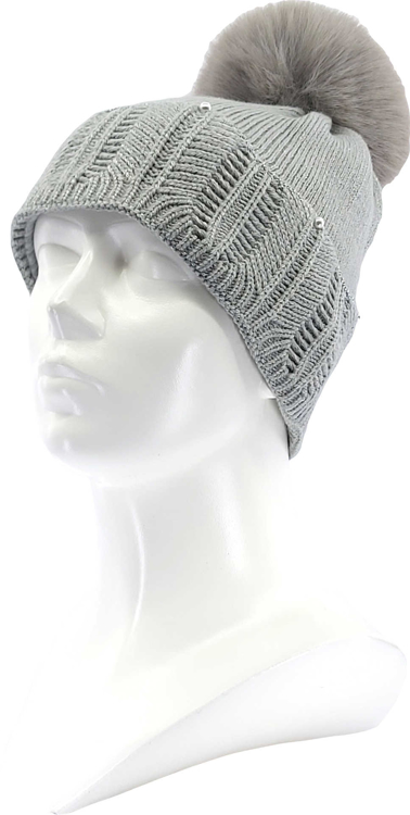 Obrázek z VOXX Čepice dámská zdobená pletená REXTONA s viskózou, bambulí SVĚTLE ŠEDÁ 