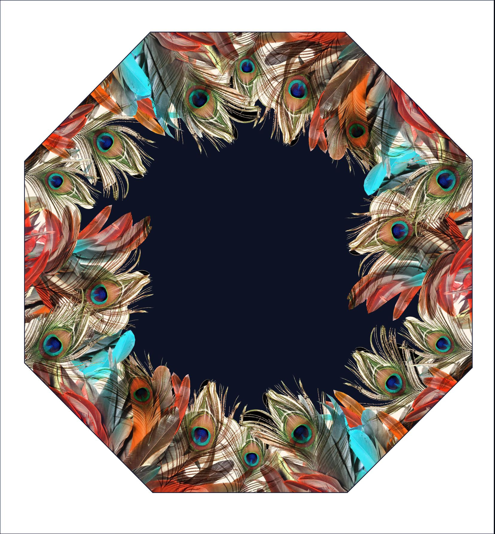 DOPPLER MANUFAKTUR Elegance Boheme Peacock dámský luxusní deštník s potiskem pavích per