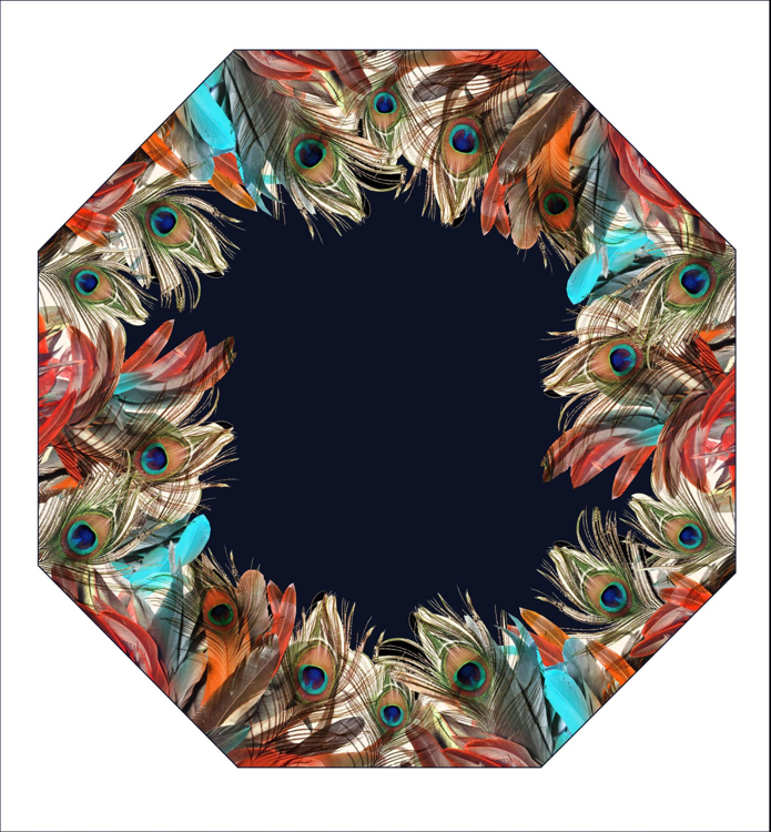 Obrázek z DOPPLER MANUFAKTUR Elegance Boheme Peacock- dámský luxusní deštník s potiskem pavích per 