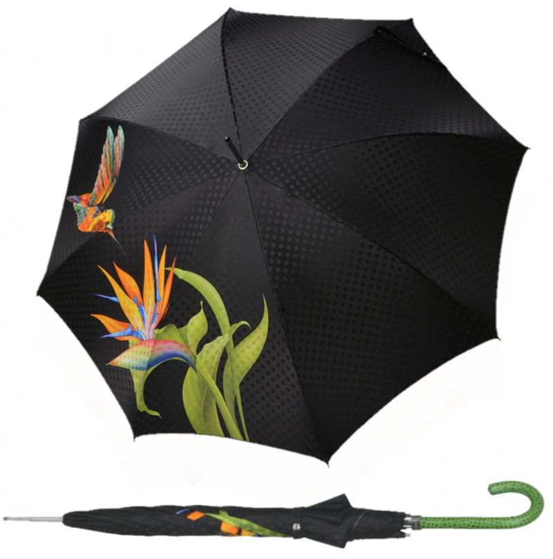 DOPPLER MANUFAKTUR Elegance Boheme Tropicale dámský luxusní deštník s potiskem kolibřík