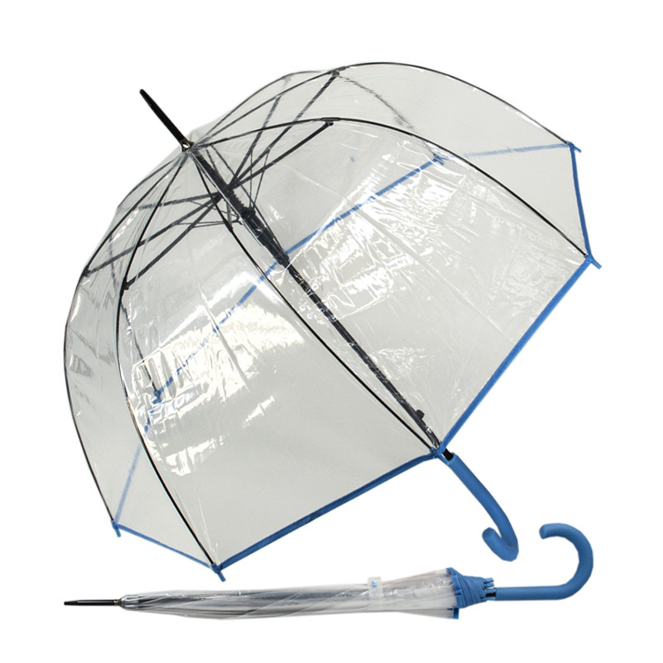 Obrázek z DERBY Hit Long Automatik Transparent - průhledný dámský vystřelovací holový deštník modrá 