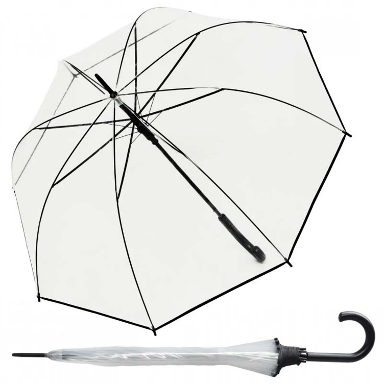 Obrázek z DERBY Hit Long Automatik Transparent - průhledný dámský vystřelovací holový deštník černá 