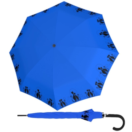 Obrázek DOPPLER Fiber Flex AC Cats Family Blue - dámský holový vystřelovací deštník modrá