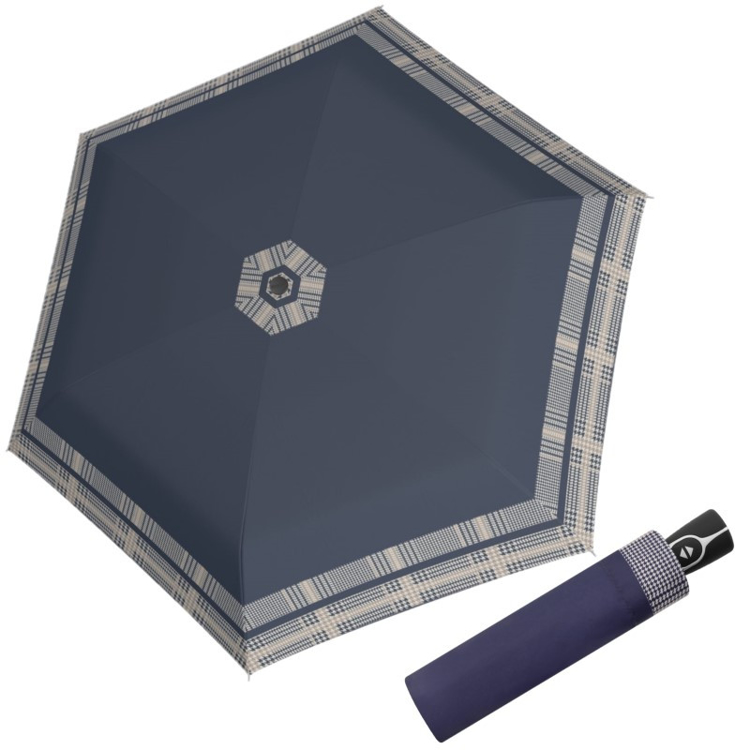 Obrázek z DOPPLER Fiber Magic Timeless Blue Hahnentritt – dámský plně automatický deštník modrá 