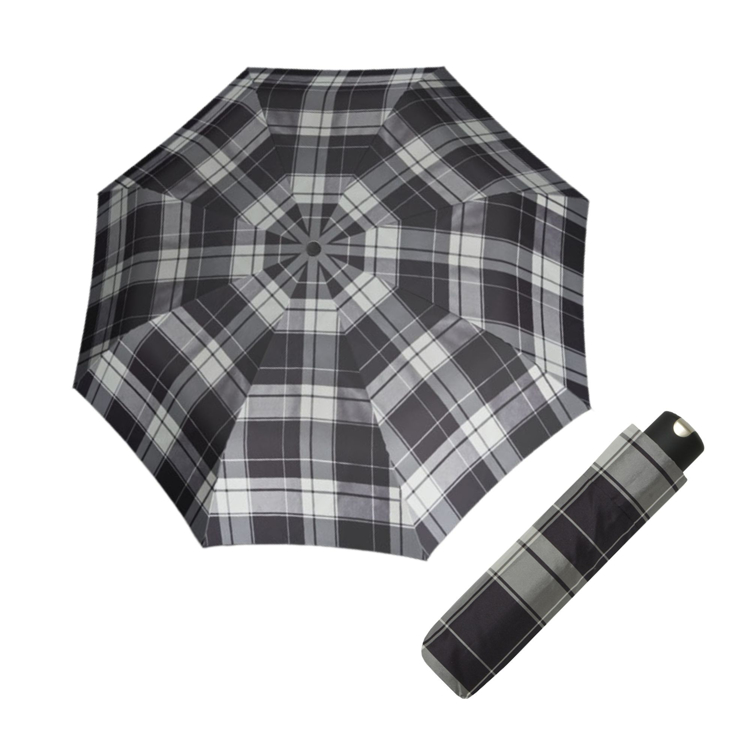 Obrázek z DOPPLER Carbonsteel Mini Woven Karo/šedý - dámský skládací deštník šedá 