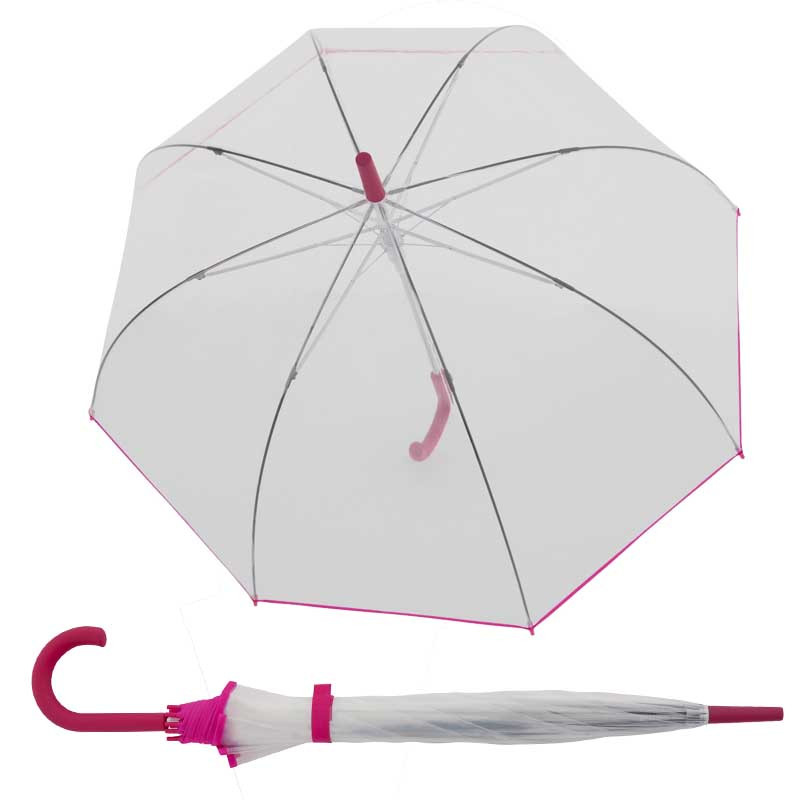 DOPPLER Nizza Transparent průhledný dámský holový vystřelovací deštník růžová 71454PI