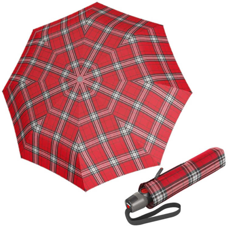 Obrázek z KNIRPS T.200 CHECK RED'N NAVY - elegantní dámský plně automatický deštník červená 