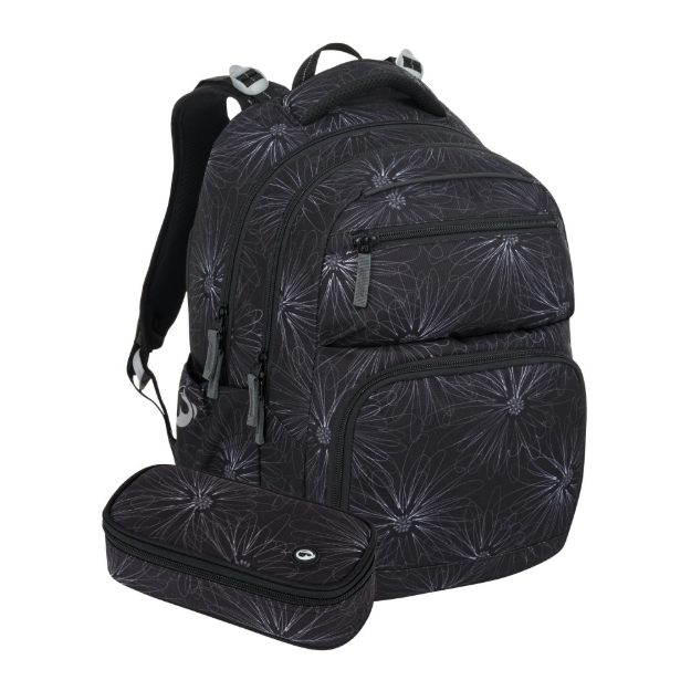 Obrázek z Bagmaster ZIPSTER 25 A studentský set – černý s bílými květy 