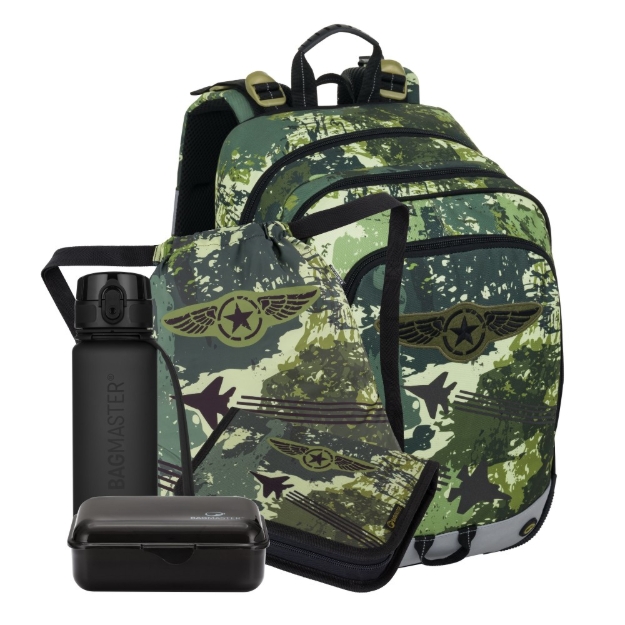 Obrázek z Bagmaster ALFA 25 B velký školní set pro prvňáčky – stíhačky Zelená 18 l 