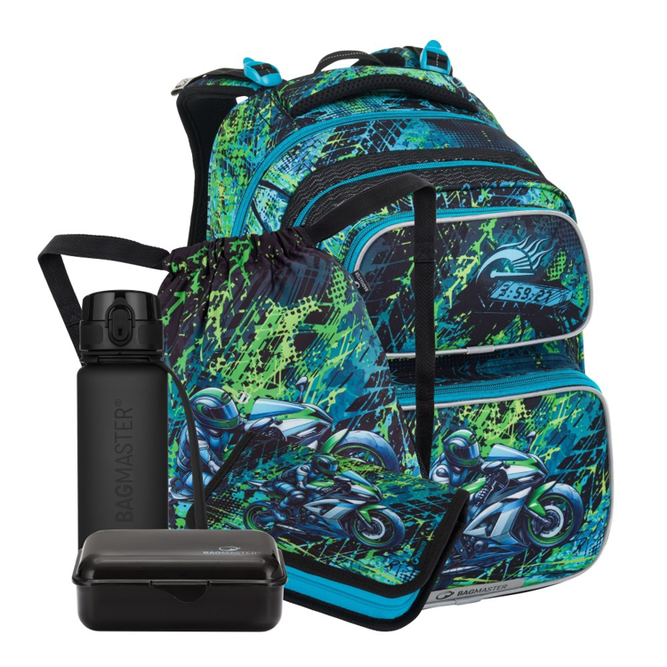 Obrázek z Bagmaster DOPI 25 B velký školní set pro prvňáčky – motorka Modrá 18 l 